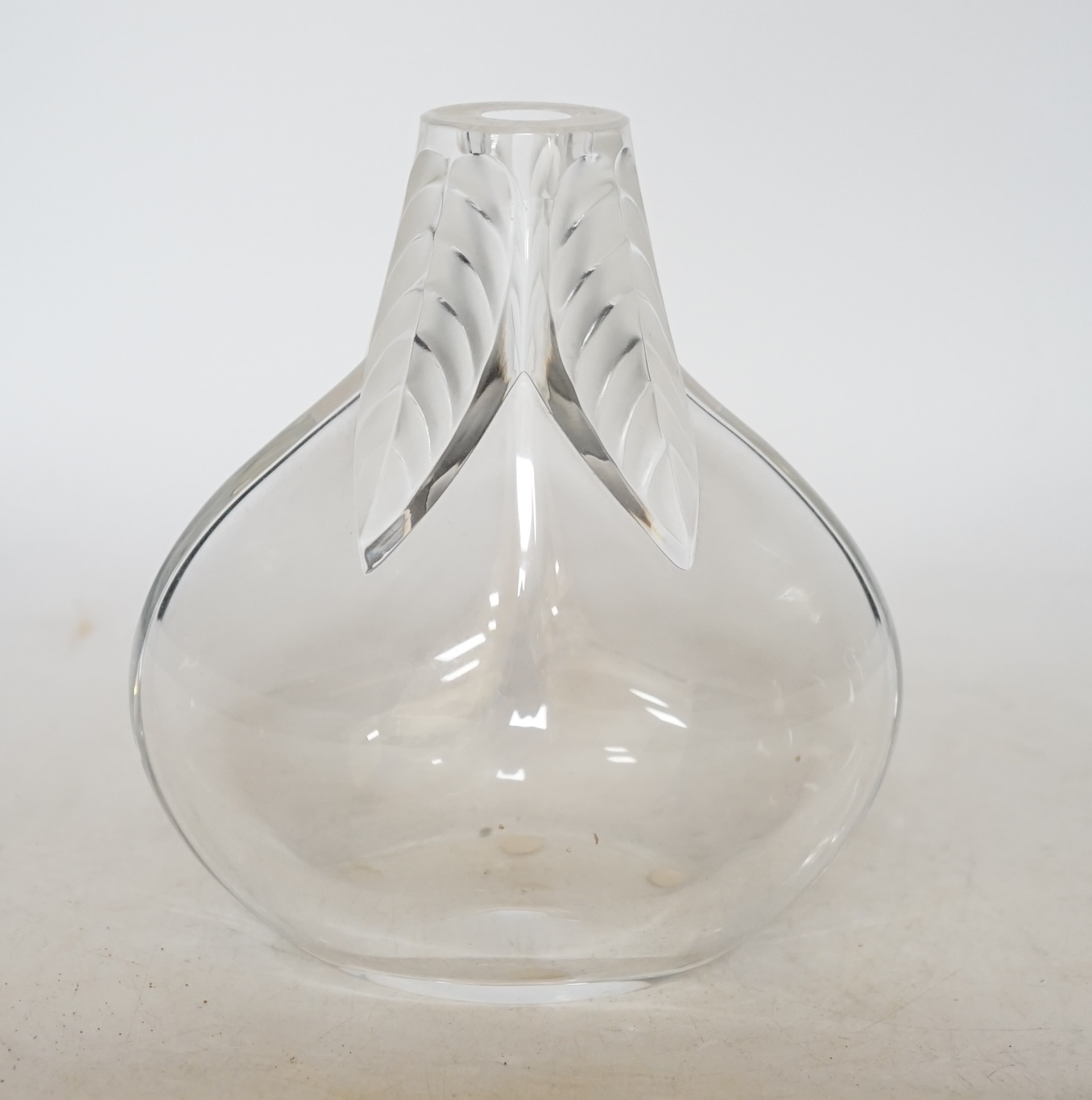 A Lalique Osumi Leaf glass vase, 17cm